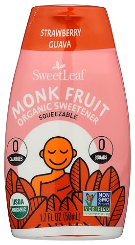 SweetLeaf - Edulcorante orgánico exprimible de fruta de monje fresa, guayaba, 1.62 onzas, paquete de 6