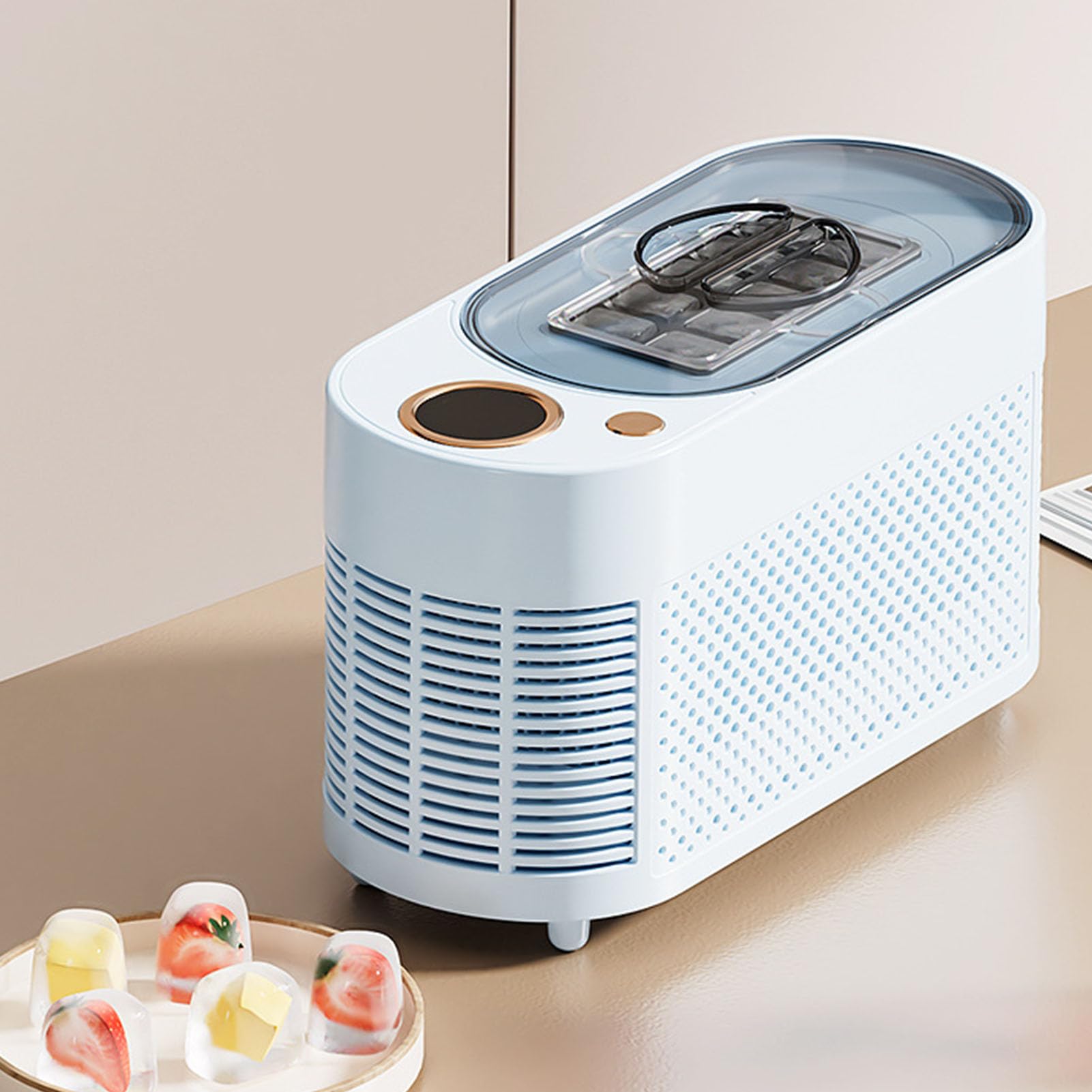AUNMAS Macchina per il Ghiaccio da Banco, Macchina per il Ghiaccio Portatile da 120 W Che Produce 10 Cubetti in 15-20 Minuti per Cocktail di Whisky nel Congelatore per Casa, (Spina europea)