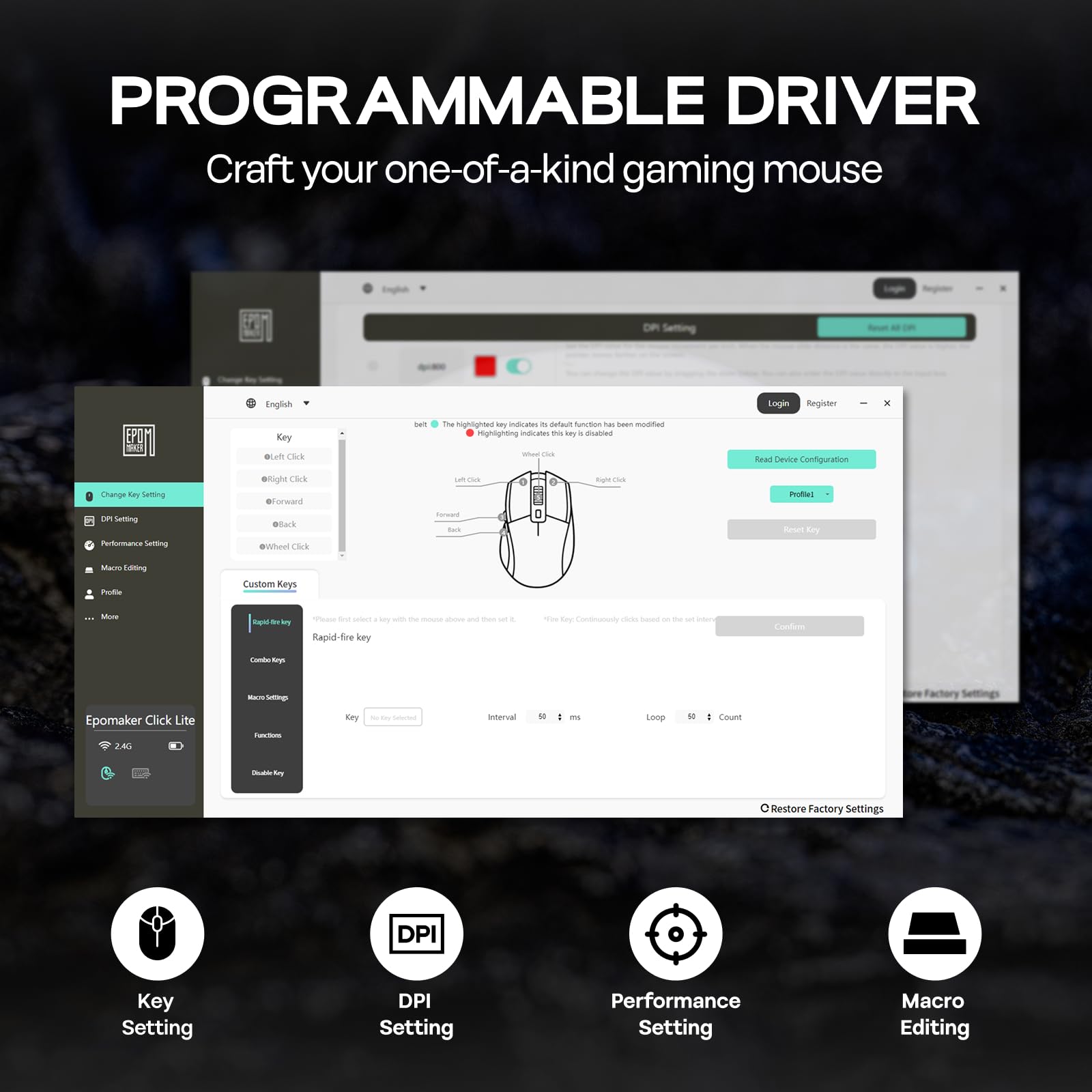 EPOMAKER Click Lite Wireless Gaming Mouse, 800 to 12,000 DPI Adjustable, PAW3311 Sensor, 500mAh, 59g, 2.4G/BT/USB-C Rechargeable Wireless Mouse with 5 Programmable Buttons for PC/Mac/Linux (White)