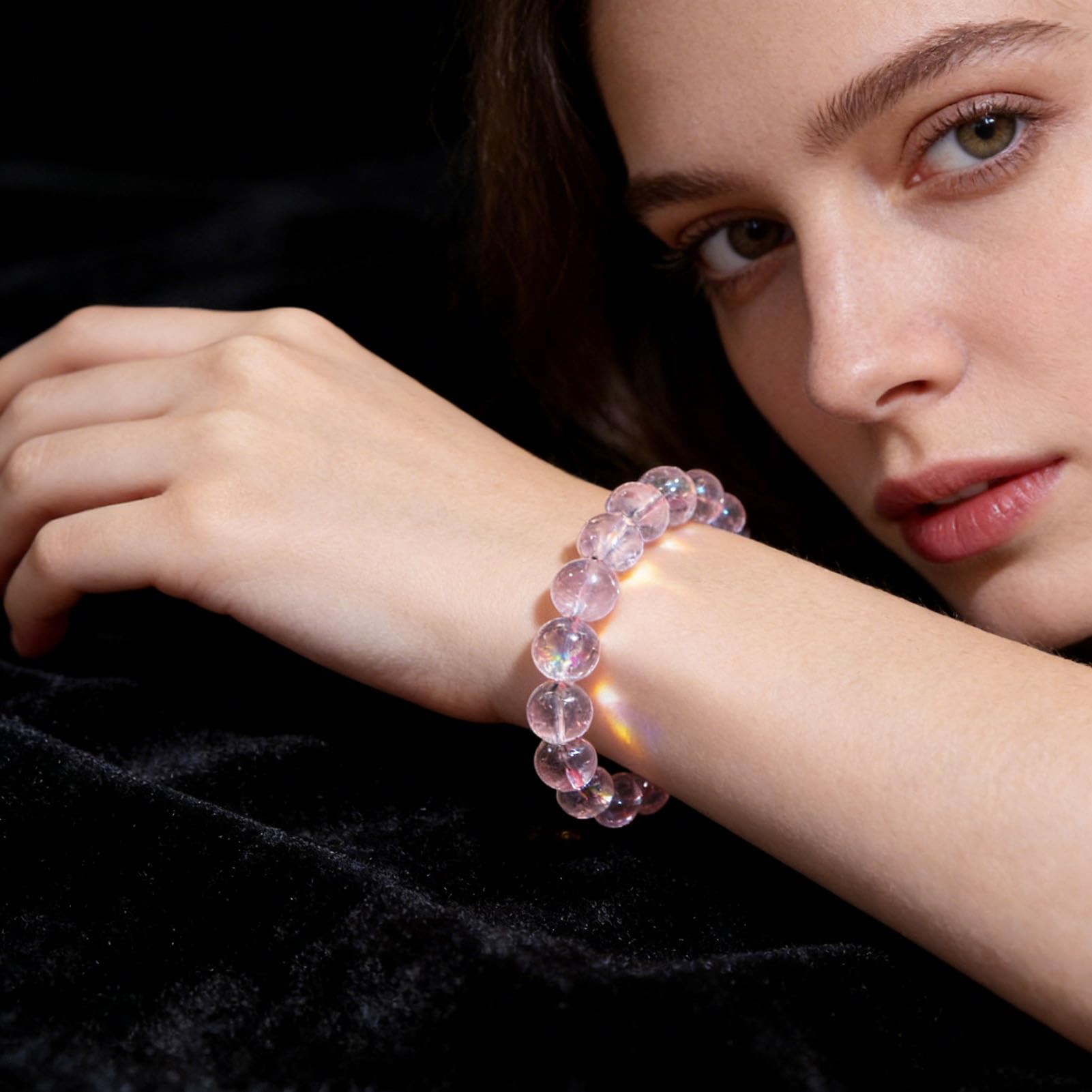 Bracciale al Quarzo Rosa, Braccialetti Naturali Fatti a Mano Bracciale Elasticizzato con Pietra preziosa Rosa Naturale per l'energia positiva dell'amore, Meditazione Yoga Unisex,8MM