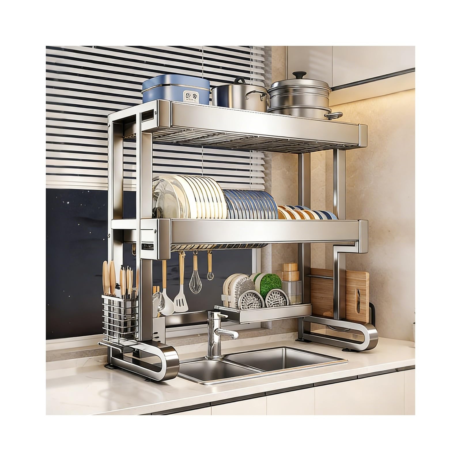 Drying Rack Kitchen Sink Caddy Dish Drainers for Kitchen Counter Space-Saving Design with Large Storage Capacity Suitable for