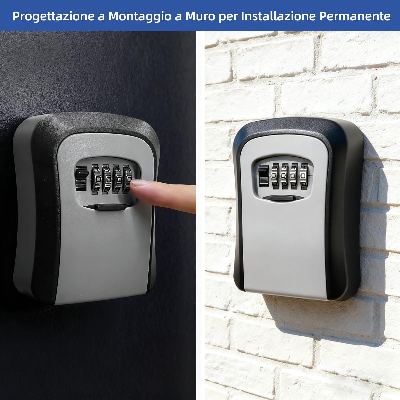 Cassetta Chiavi con Codice, Cassaforte Chiavi da Parete a Combinazione 4 Cifre, Cassetta Chiavi Sicura per Esterno e Interno, Key Box Nero/Grigio (2)
