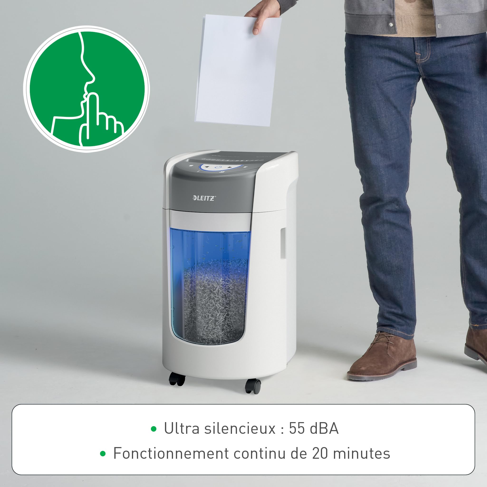Leitz IQ Optimax Home Office 225 Destructeur de Papier Coupe Micro P5, 8-6 Feuilles, 225 x A4 (15L)