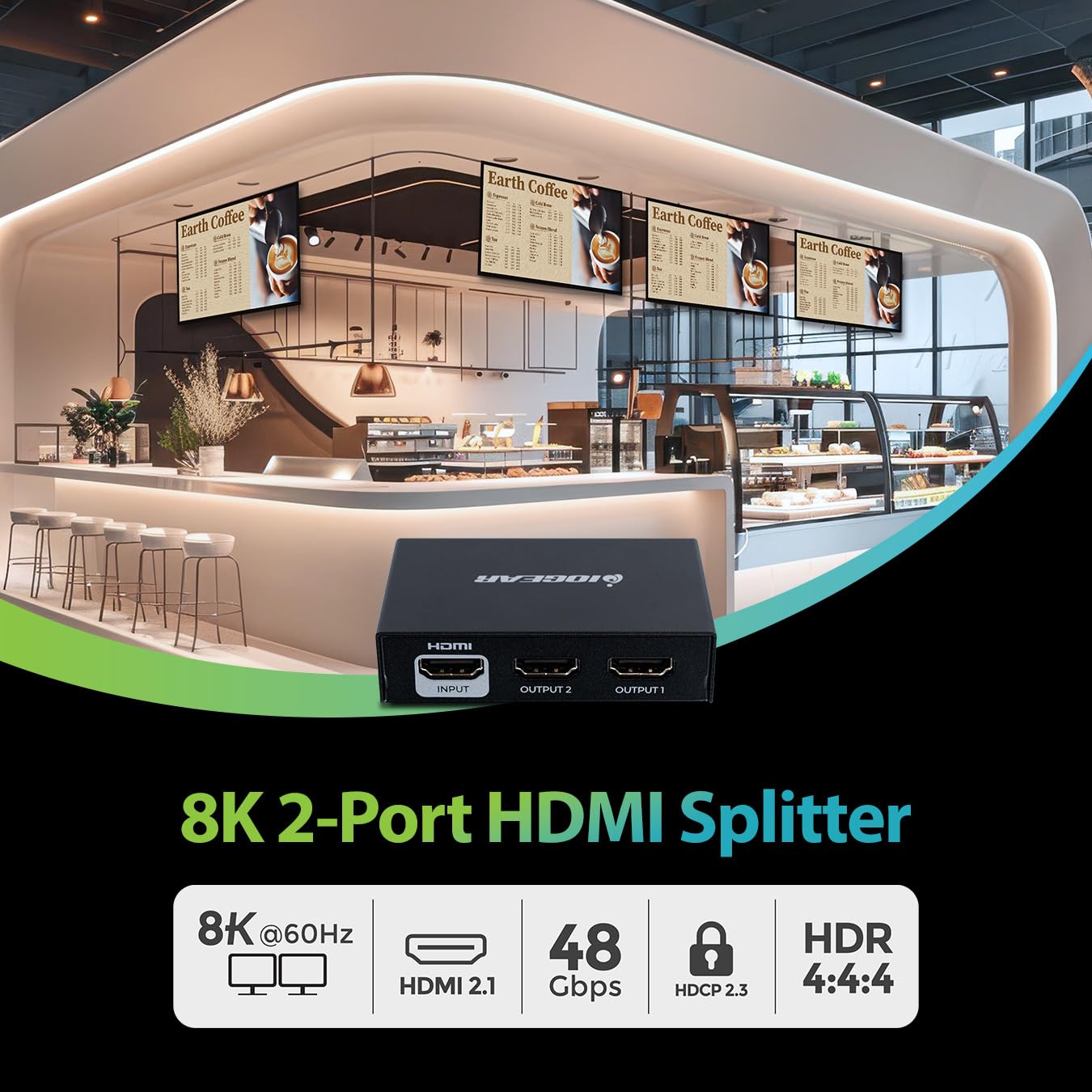 IOGEAR Divisor HDMI de 2 puertos 8K - HDMI 2.0, 4K 60Hz UHD, HDCP 2.2, Dolby Audio, HDR, gestión EDID - Duplicado 1 fuente HDMI a 2 pantallas (GHSP8822)