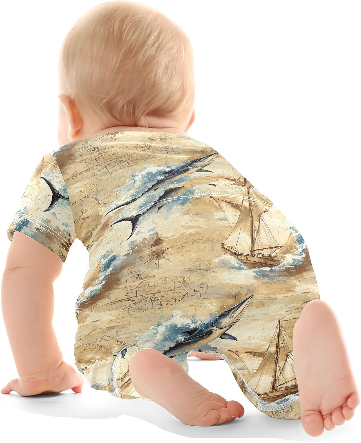vvfelixl Baby Clothes Sailboat Whales Map Baby Bodysuits Set Unisex Short Sleeve Babys Pants Sets 0-3M