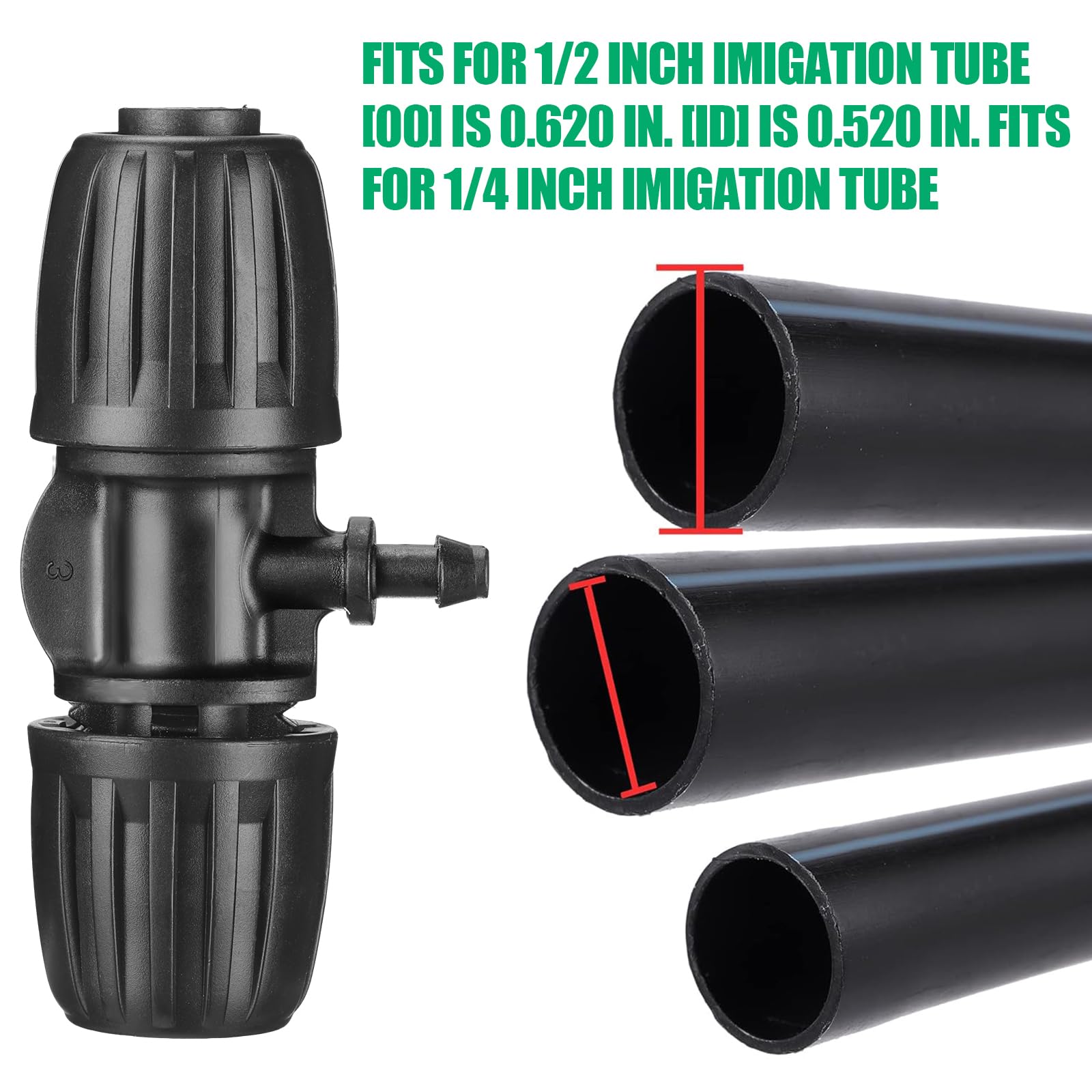 Frienda 40 tubos en T de púas de 1/2 pulgada (1/2 pulgada de diámetro interior x 0.6-0.63 pulgadas de diámetro exterior) de 16 mm a 1/4 pulgadas, accesorios de riego por goteo, piezas de riego por