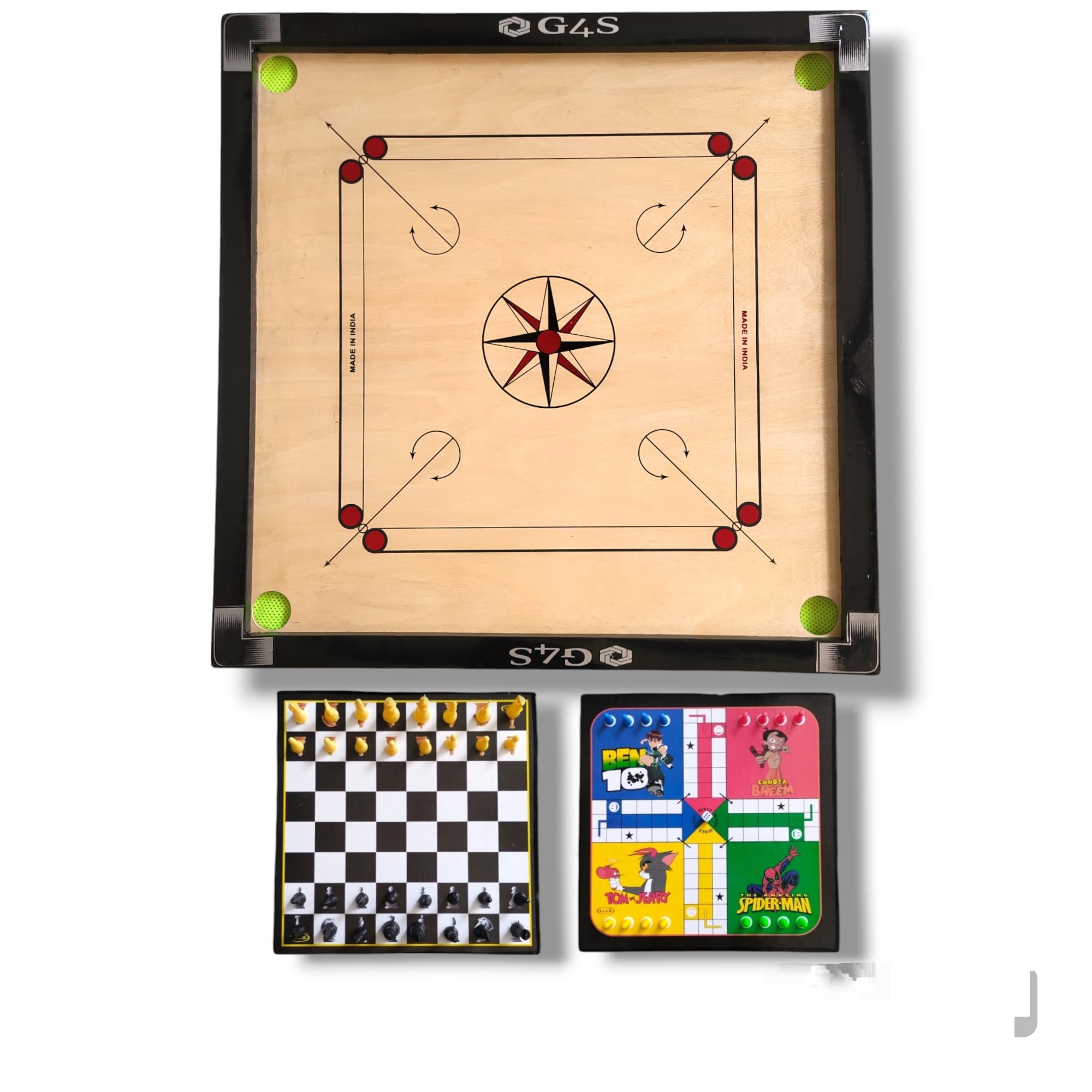 G4S Carrom Board 32 inch Full Size for Adults Premium Glossy Finish with Carrom Board Coins, Carrom Board Striker and boric Powder with Chess Board Ludo Board Game Begin! (B0D3Y56YG3) Amazon Price History, Amazon Price Tracker