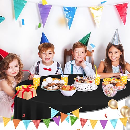 Miniatura 6 de Paquete de 6 manteles de plástico desechables rectangulares de 54 x 108 pulgadas, manteles de plástico negros para fiestas