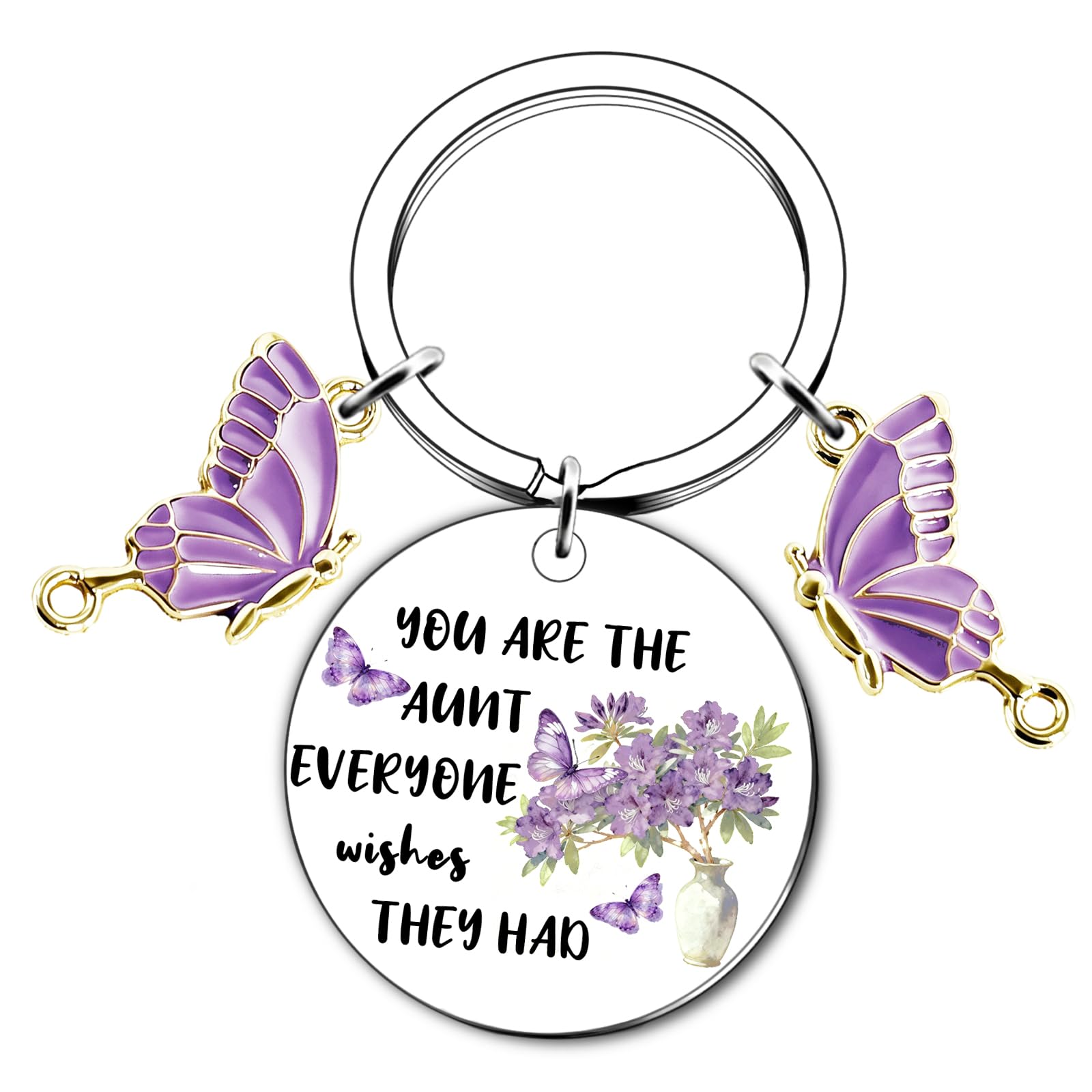 Quluvaeri Women's Silver Auntie Keyring, Aunt Stainless Steel Keychain, Butterfly, Auntie Gifts For Aunts On Special Occasions Cute Keyring With Colorful Design
