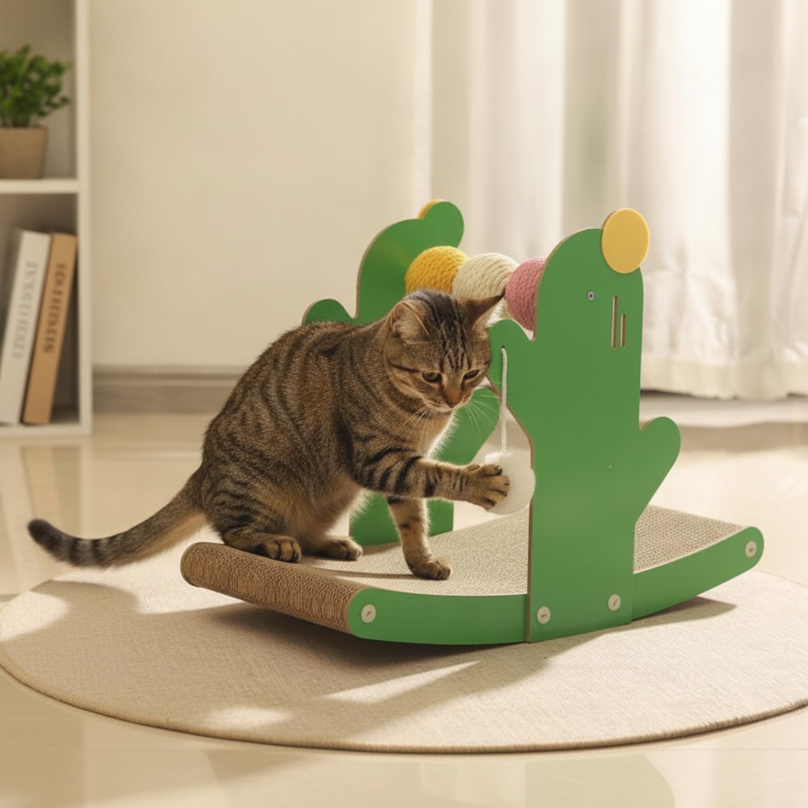 rockible Tiragraffi a Forma di Verde Tiragraffi con Pannello in Cartone Agli Animali Domestici per Gattini, Appartamento, Soggiorno, Cactus T-shape