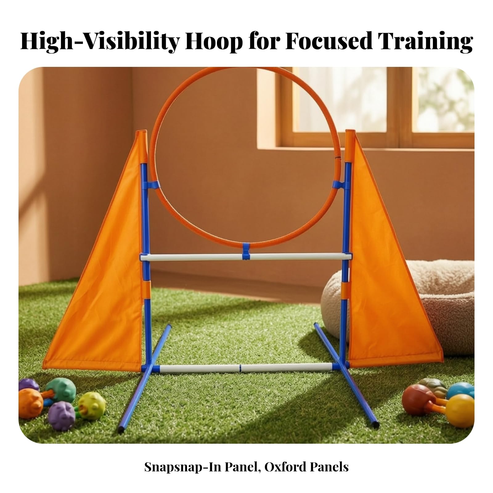 Agility Trainingshürde für Hunde mit Rahmen Und Fahnen aus Oxford Und Kunst für Gezieltes Springtraining Im Garten für Den Täglichen Gebrauch