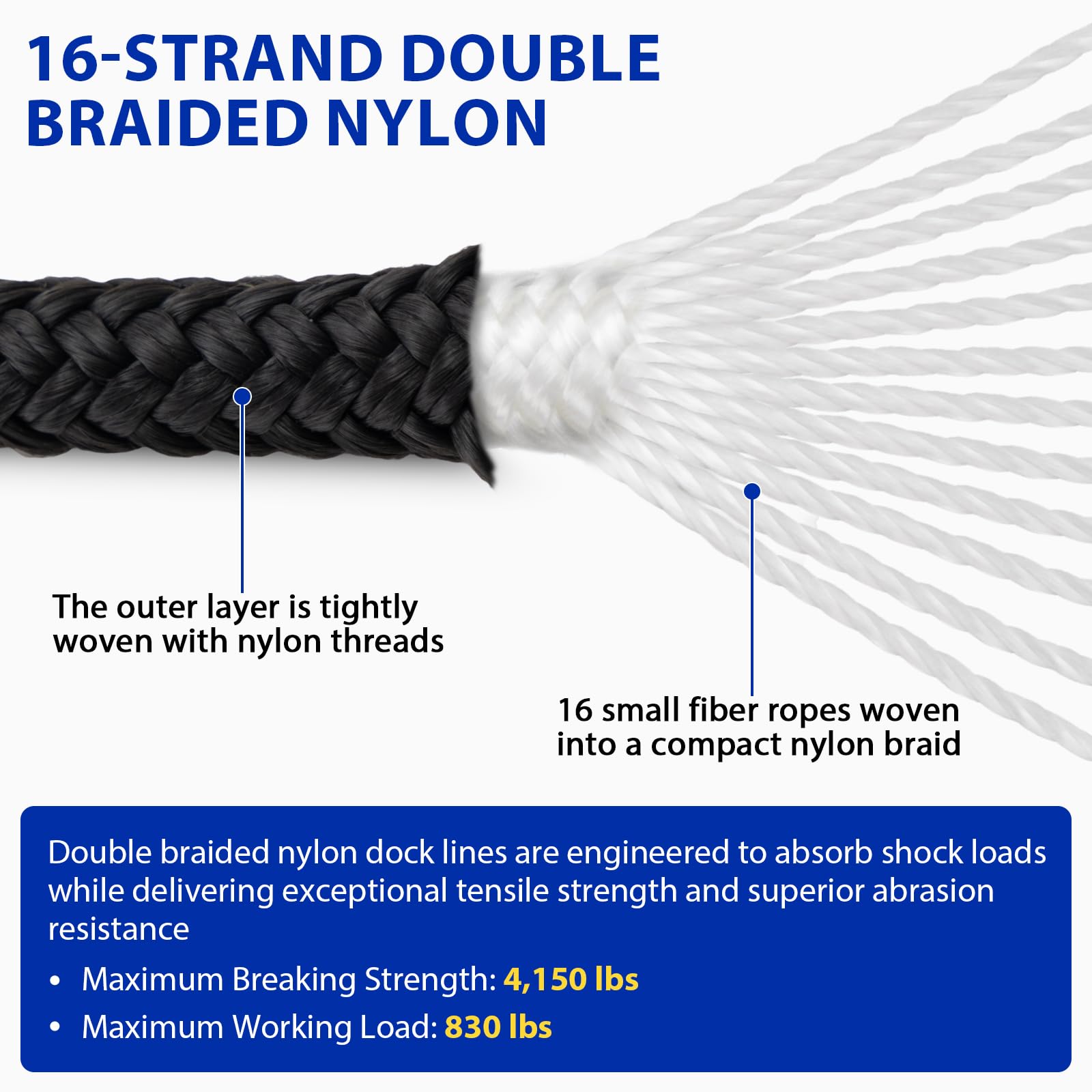 Boat Dock Lines Marine Rope - 3/8