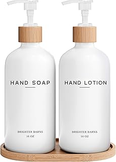White Glass Soap and Lotion Dispenser Set with Tray by Brighter Barns - ...