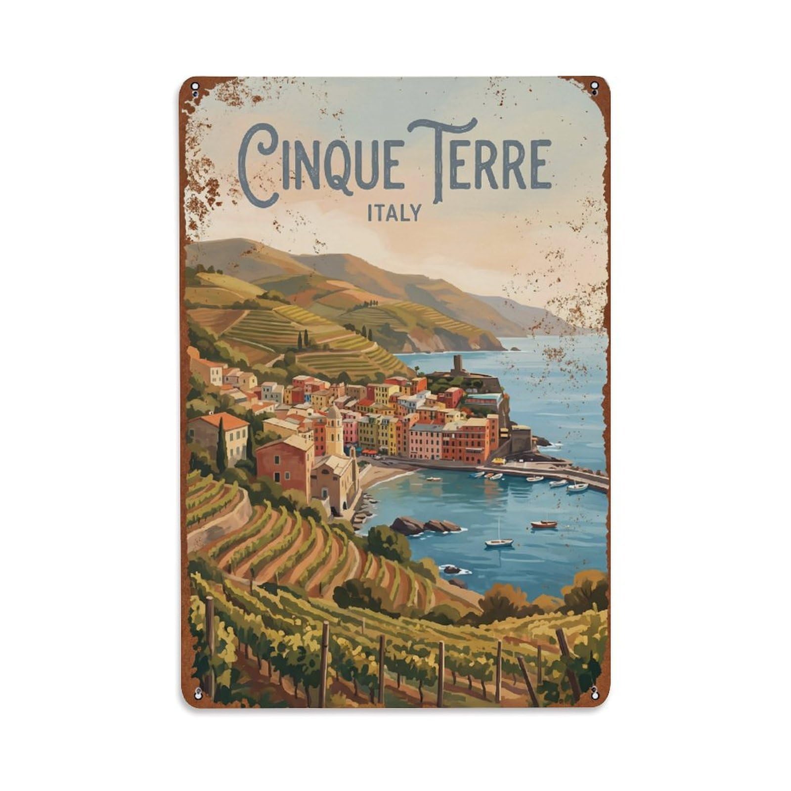 Yrnq 08X12inch Vintage Style Vintage Travel Cinque Terre Italy Peaceful Metal Tin Sign
