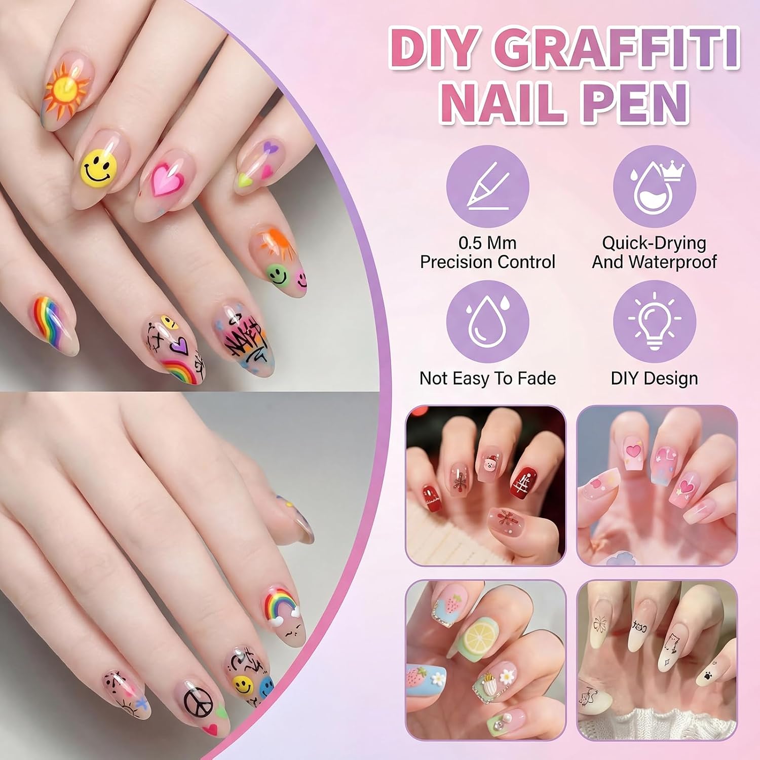 Nail Art Pens 12 Colors Waterproof Quick Dry, 0.5mm Fine Tip for DIY