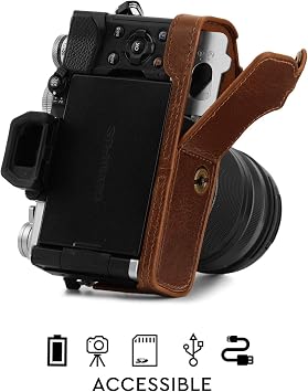 MegaGear MG1865 Ever Ready Genuine Leather Camera Half Case Compatible with Olympus OM-D E-M5 Mark III - Brown