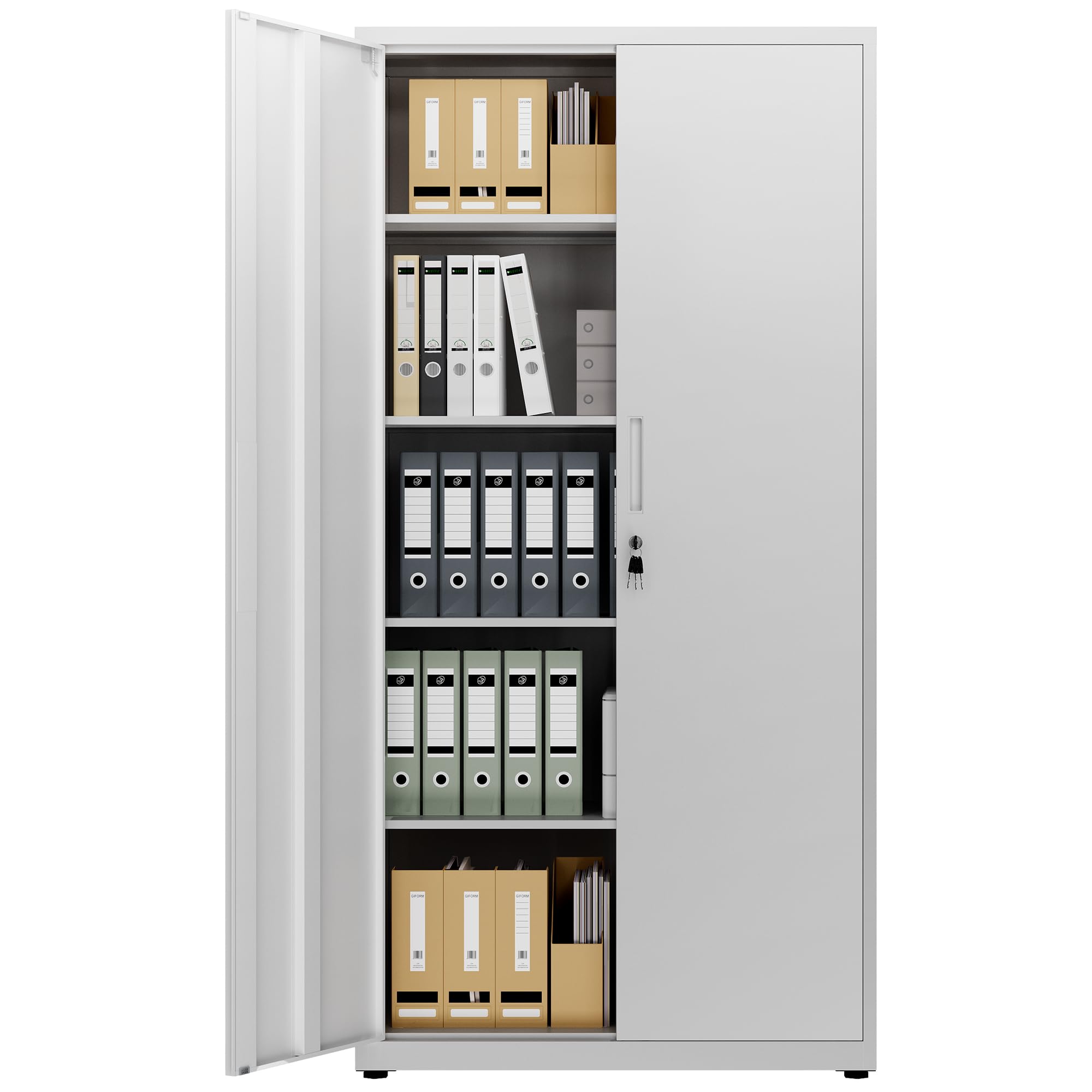 LAND·VOI Steel Storage Cabinet, 5-Tier Lockable Cabinet with Adjustable Shelves, Double-Door Cupboard Storage, For Home, Office Storage, 40×80×181.5cm, Tall Cabinet, Light Gray