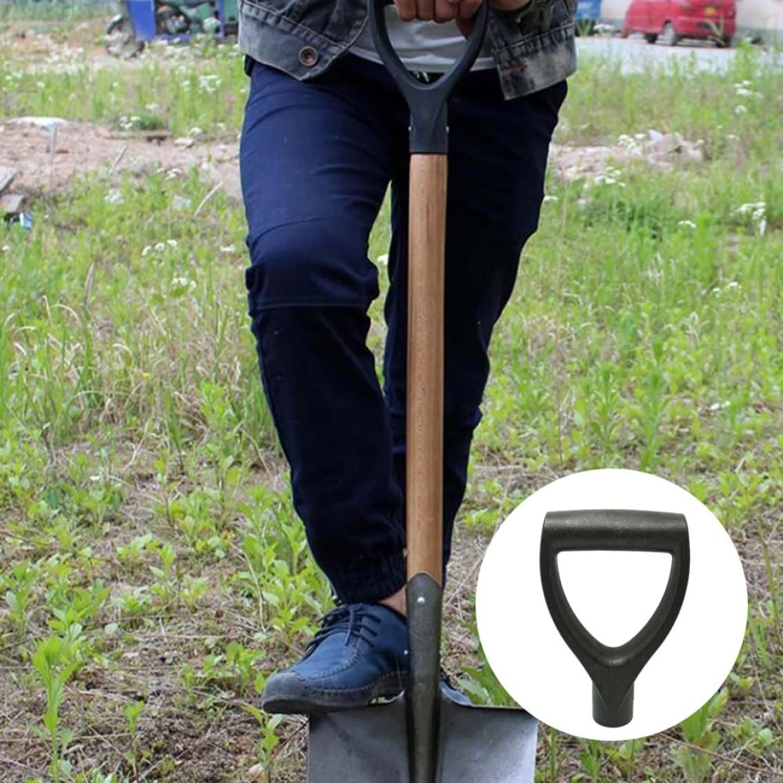 Manico a vanga Forca da giardino Manico a pala Impugnatura in plastica forma di D per strumenti di scavo e rastrello Sostituzione forcella nera