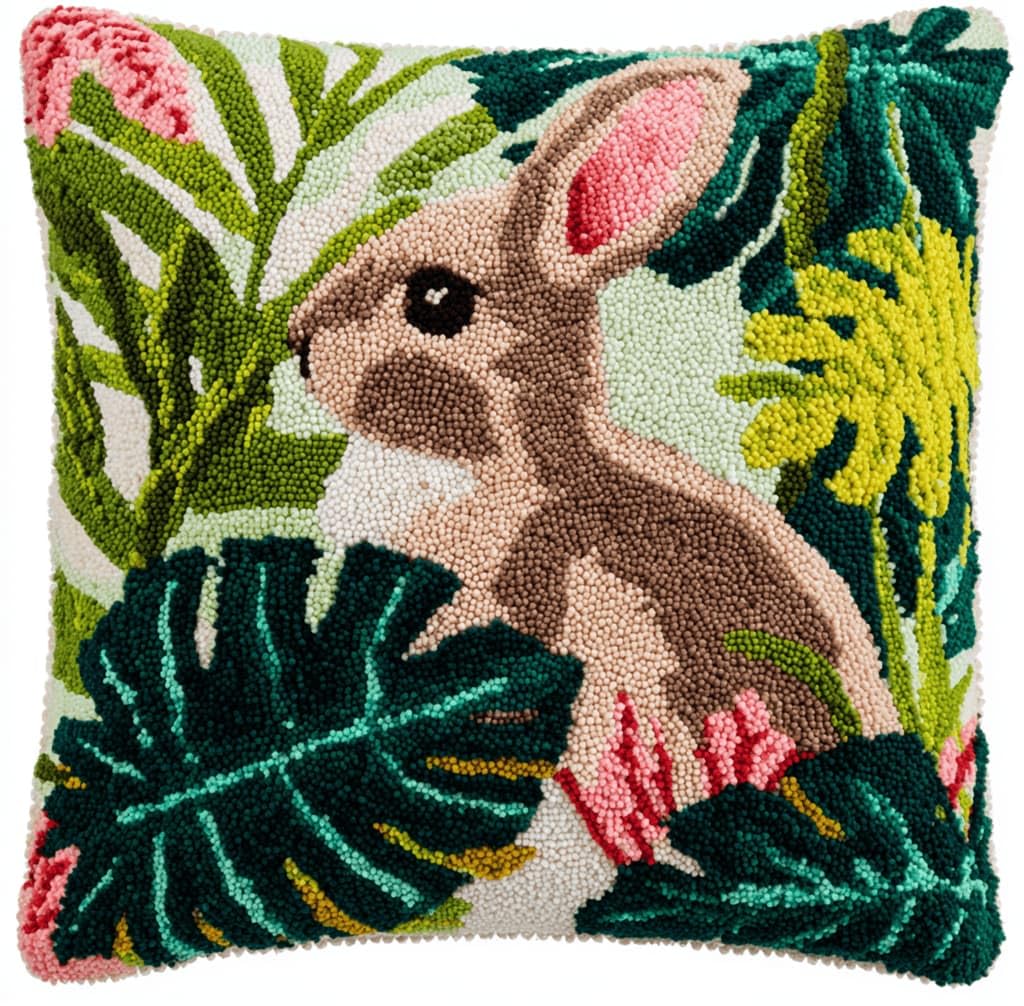 Kitquiver Latch Hook Cushion Kit,Rabbit DIY Throw Pillow Cover 43X43Cm