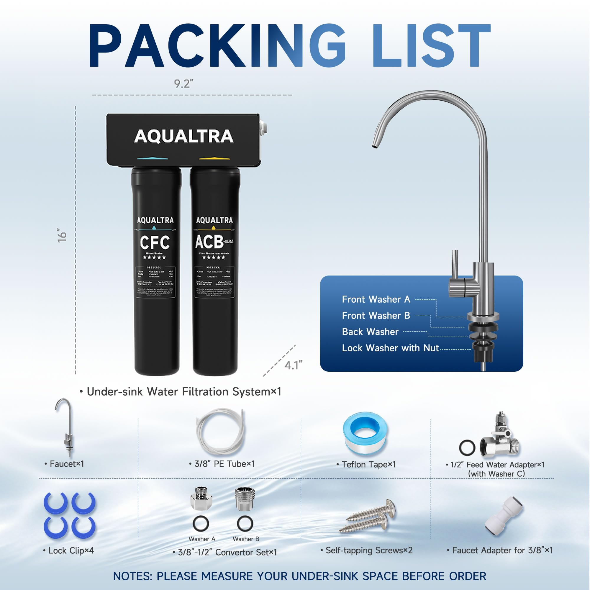 AQUALTRA USF-2F-15 Sistema sottolavabo leggermente alcalino con rubinetto, 106.000L, riduce PFOA, PFOS, cloro, piombo, mercurio, cloramina, fluoro, microplastiche, cattivo gusto e odore