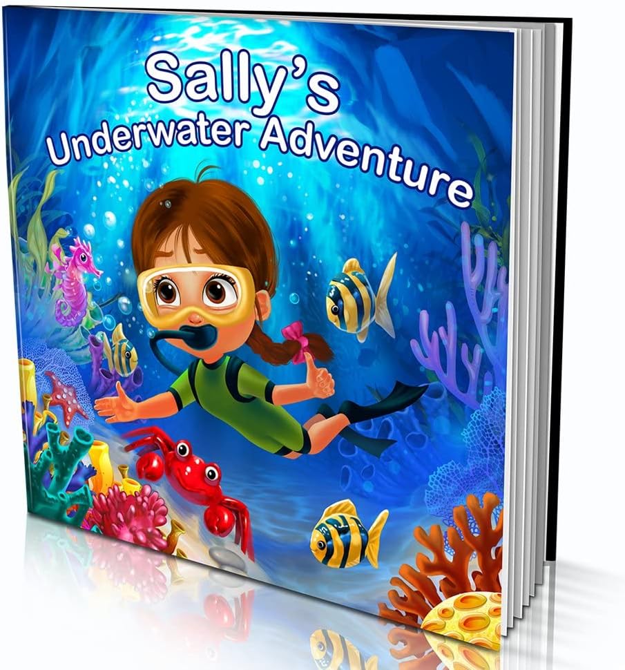 Personalized Story Book by Dinkleboo - "The Underwater Adventure" - for Kids Aged 0 to 8 Years Old - A Story About Exploring The Sea and Meeting Magnificent Sea Creatures - Soft Cover (8"x 8")