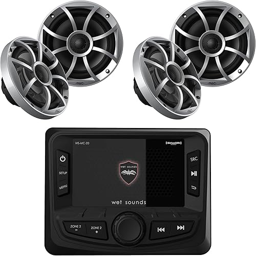 Wet Sounds WS-MC-2 - Radio marina con 2 pares de sonidos húmedos, repuesto OEM 65ic-S Serie XS-Cono plateado de 6.5 pulgadas, par de altavoces