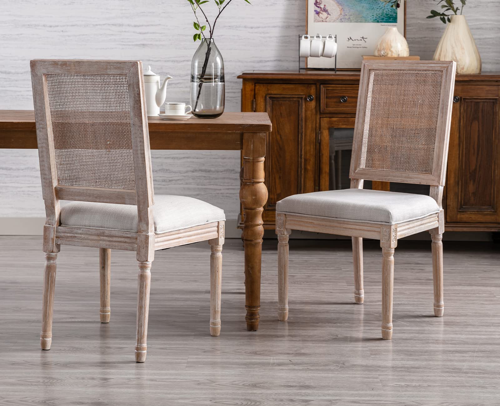 Chairus Farmhouse Dining Chairs Set Of 2, Round Rattan Back French