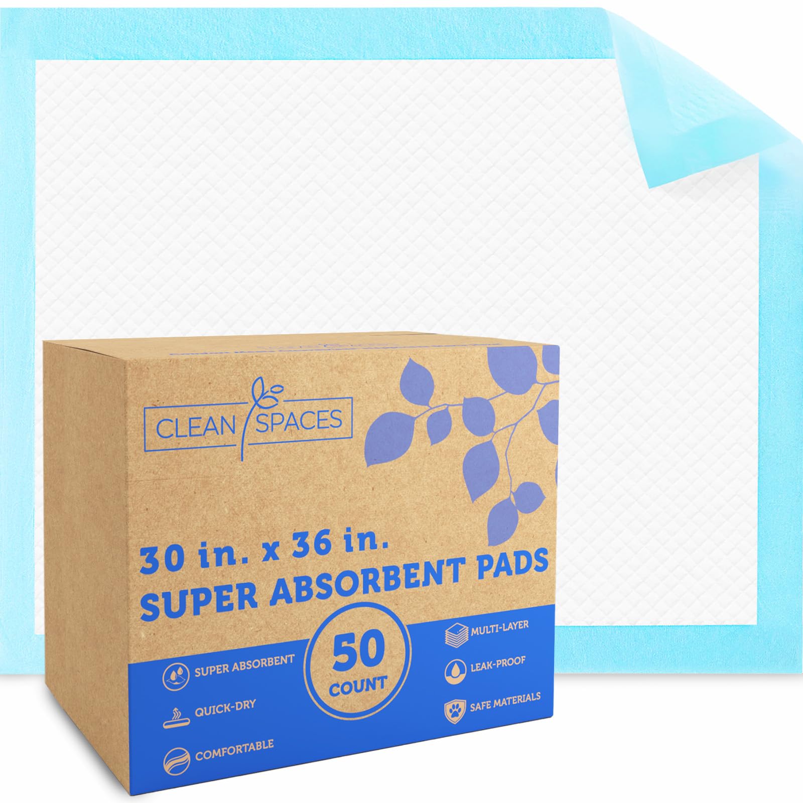 Super Absorbent Disposable Underpads 30"x36" 50 Count, 6-Layer Leak Proof Bed Pads for Baby and Adults, Quick Drying Puppy Pad Dog Training Pee Pads