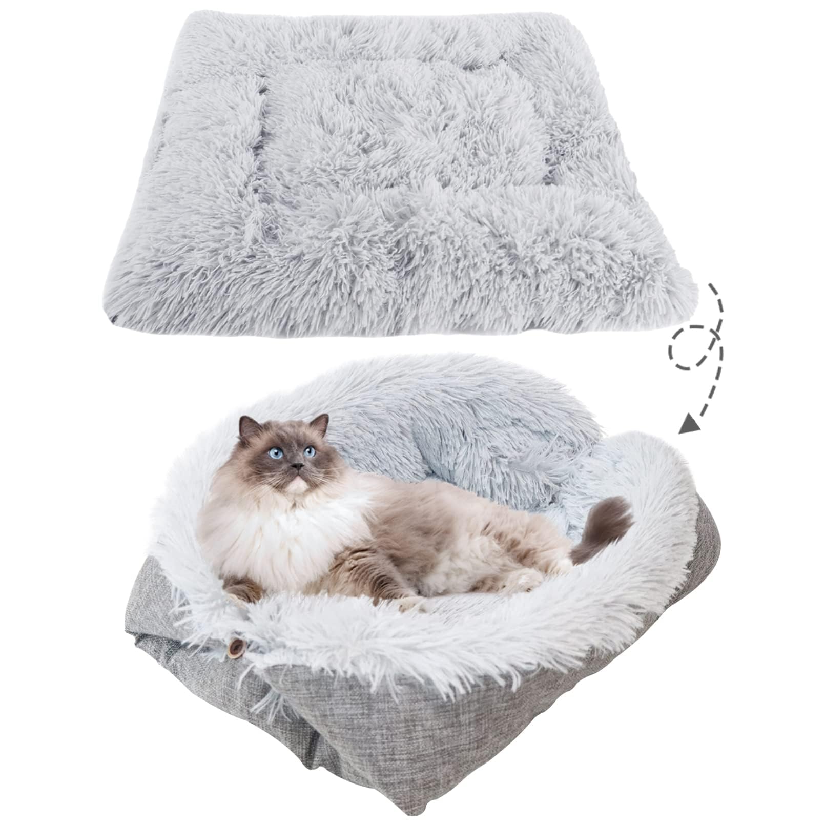 سجادة سرير للقطط ذاتية التدفئة من تراسل، بطانية نوم ناعمة 2 في 1، وسادة سرير للقطط والكلاب الصغيرة، وسادة حرارية فائقة الدفء للحيوانات الاليفة في الاماكن المغلقة والمفتوحة