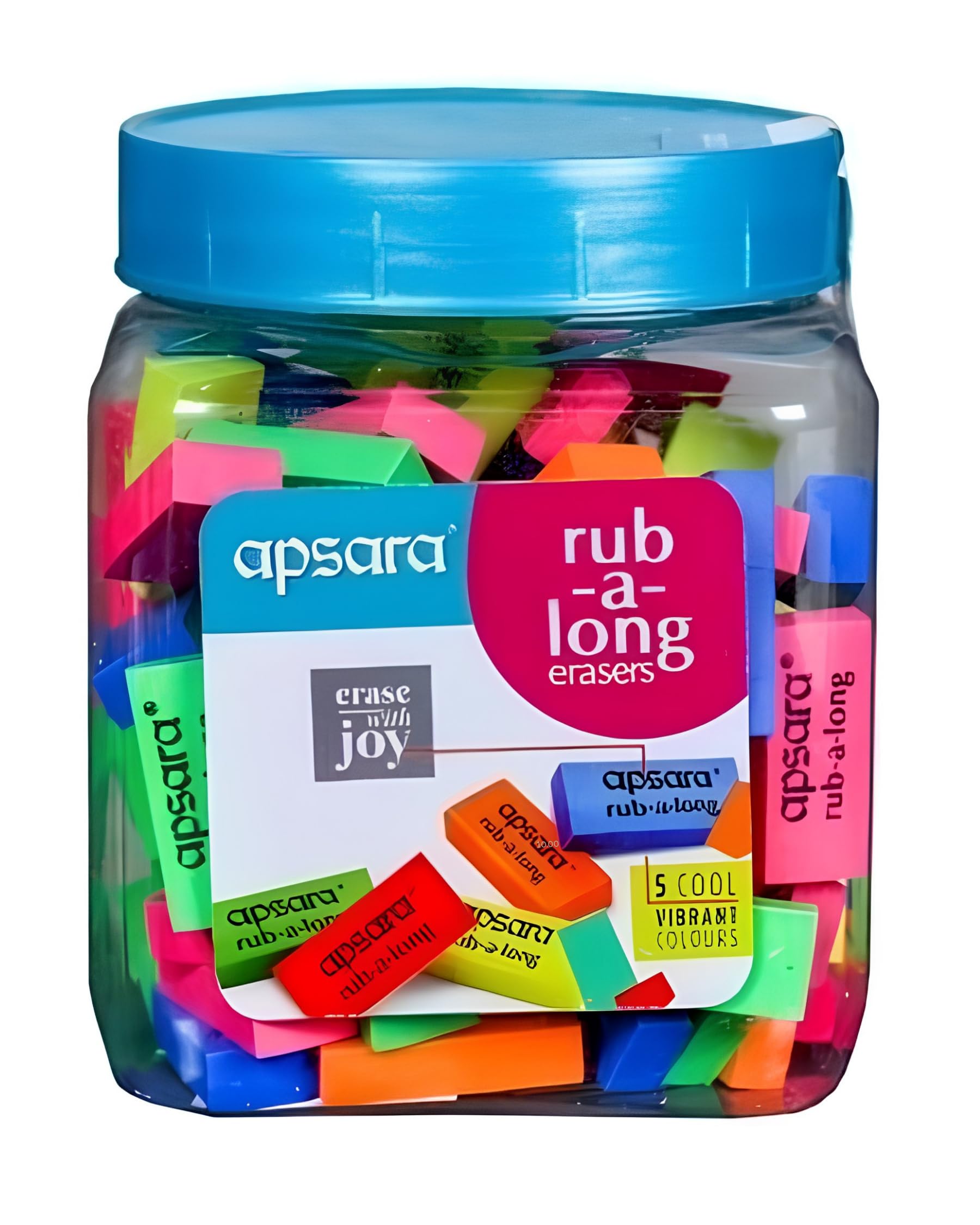 Apsara Non-Dust Rub a Long Erasers | Large Size Clean Erasing | Smooth, Residue-Free & Long-Lasting Erasers for School, Office & Art – Pack of 100 in Jar-image-9