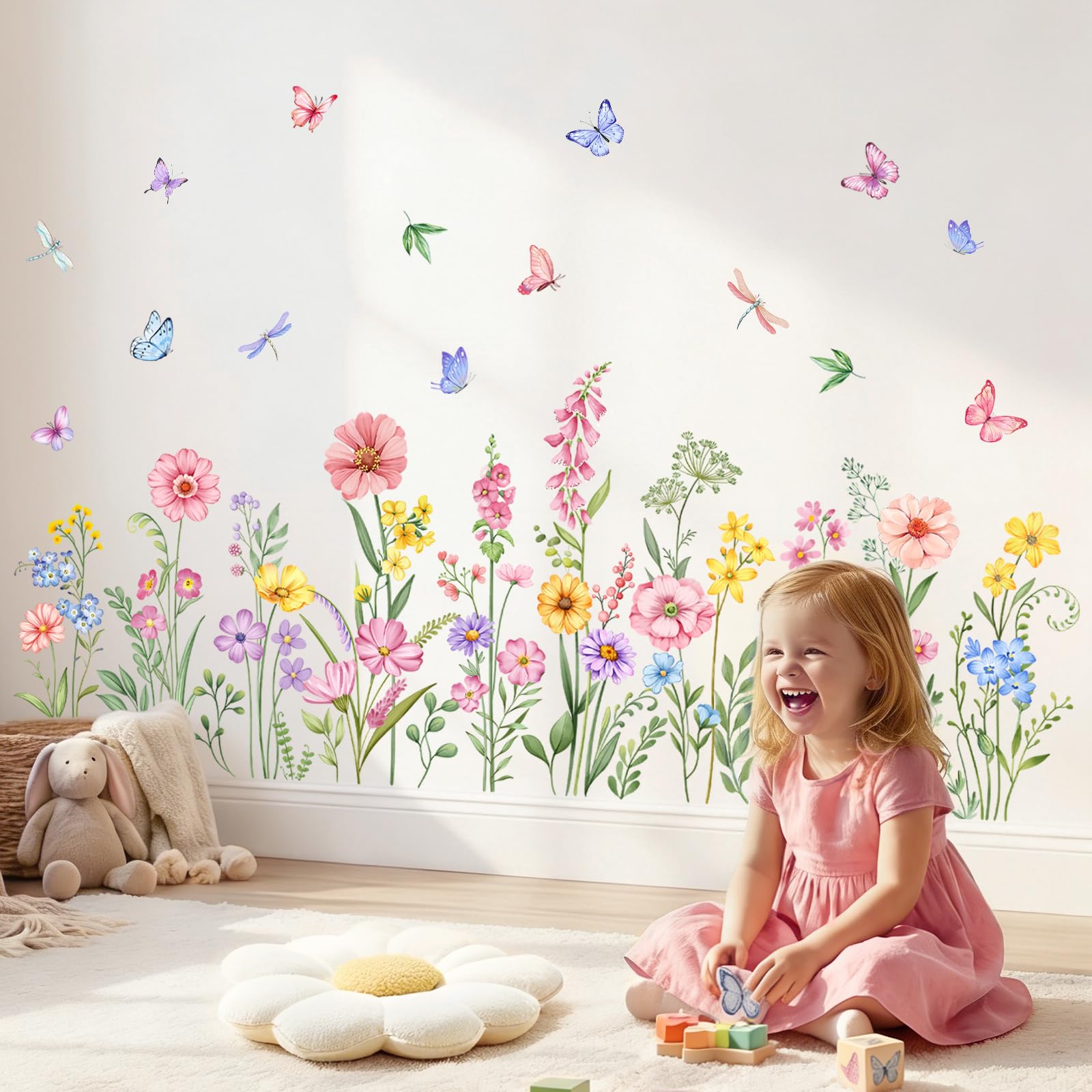 Tanlaby Flower Wall Stickers Floral Grass Wildflower Wall Decals
