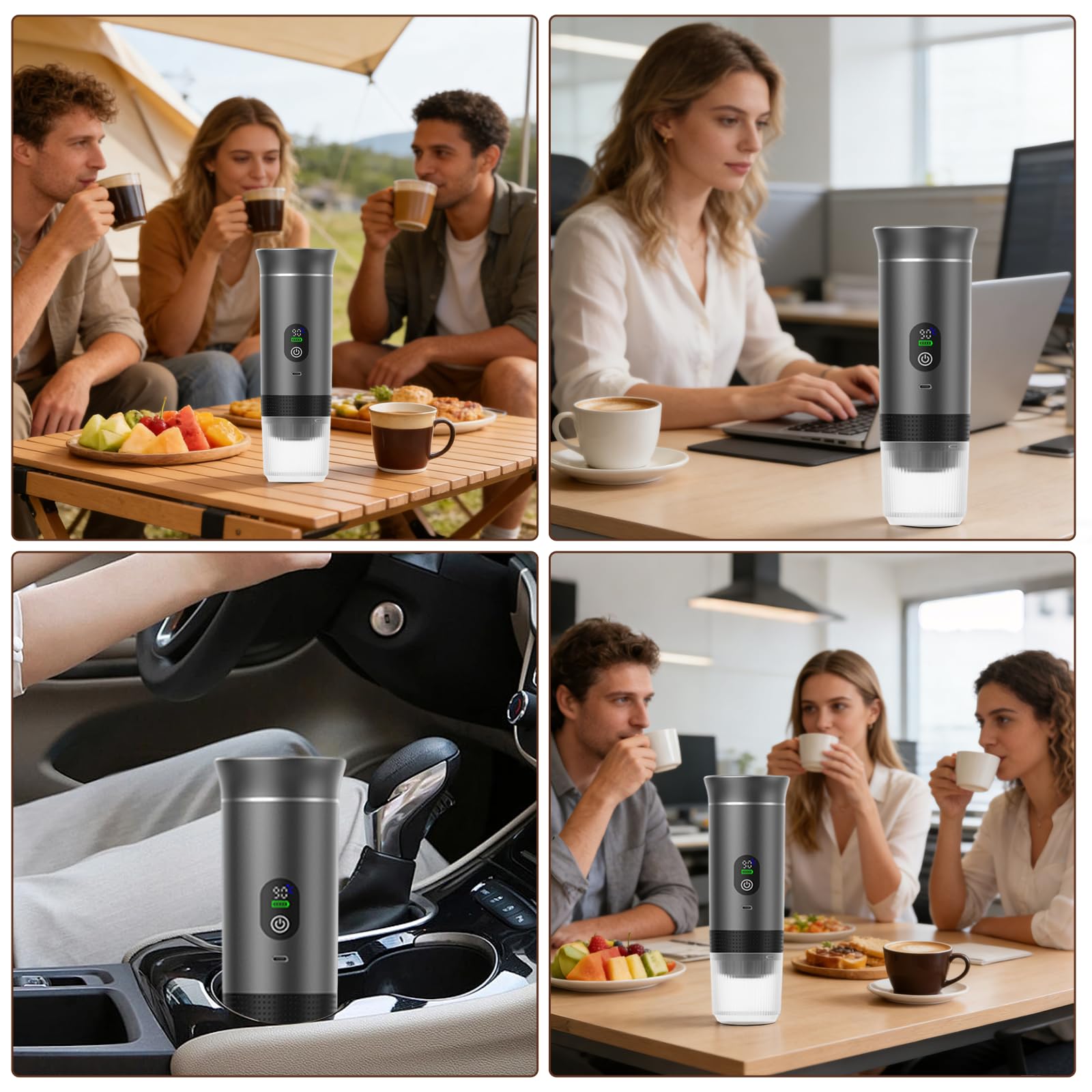 Mini machine à café portable 3 en 1, avec batterie 12 V,écran LED 20 bar | cafetiere portable, chauffage instantané, machine à café de voyage, pour capsule et café moulu
