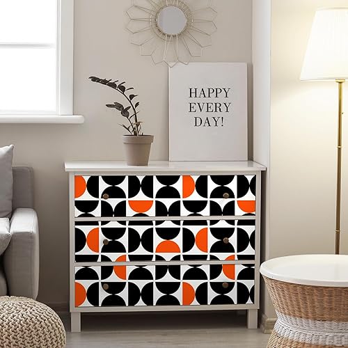 Miniatura 5 de CHIHUT Papel tapiz geométrico para despegar y pegar, 17.7 x 100 pulgadas, semicírculos, extraíble, autoadhesivo, papel de contacto geométrico