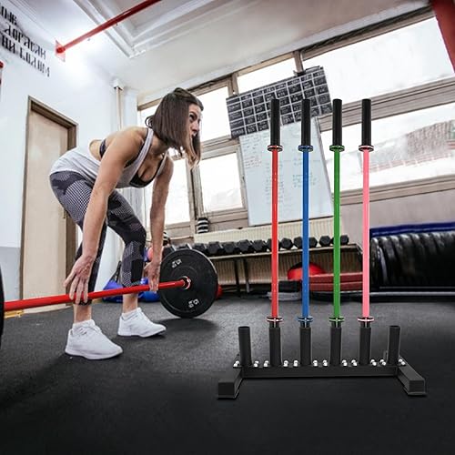 Miniatura 7 de Soporte de barra independiente, estante vertical de almacenamiento de 6 barras para barras olímpicas de 2 pulgadas, soporte de barra duradero,