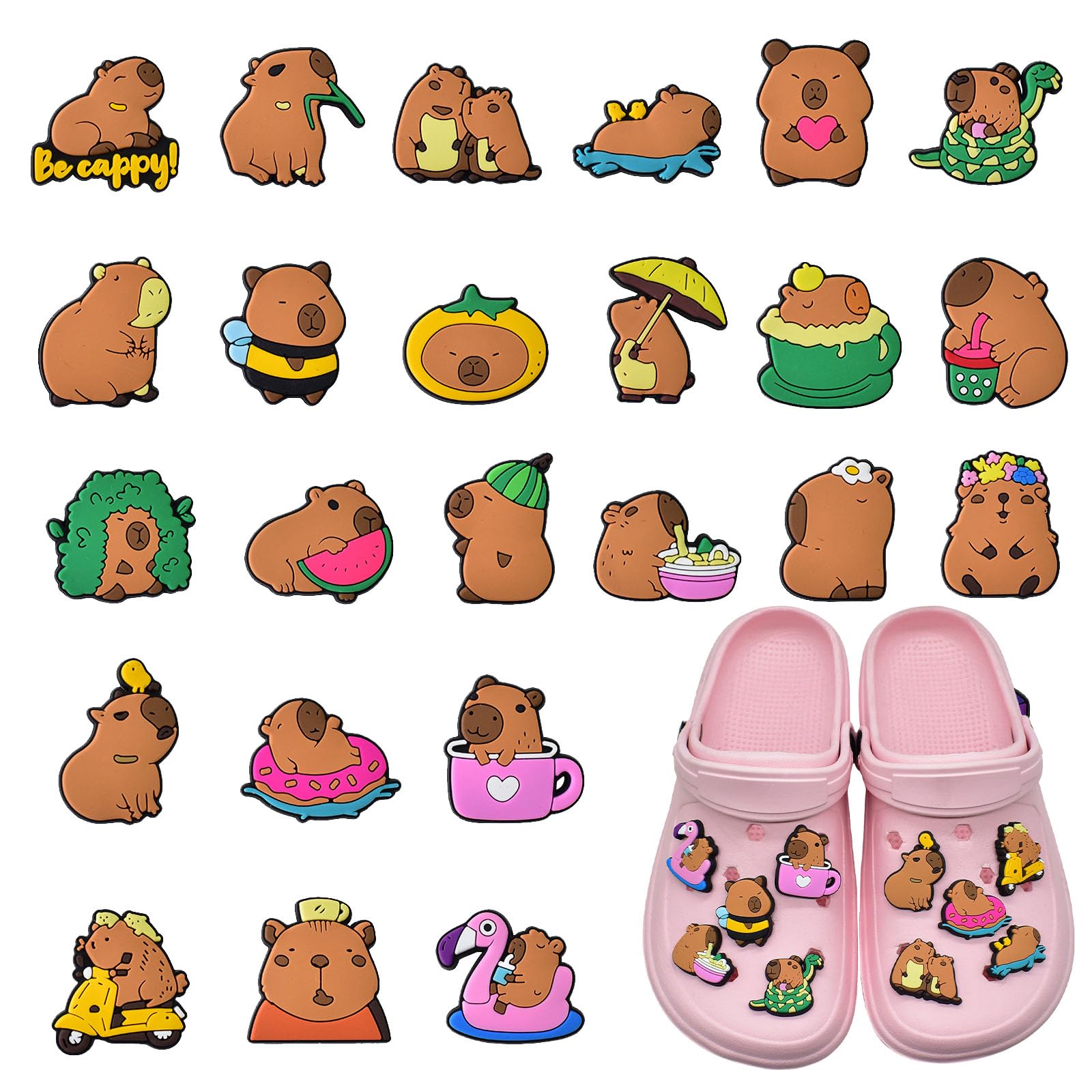 Capybara Shoe Charm, 25 Sztuk Capybara Shoe Charms dla Nastolatków DIY Sticker Shoe Charms dla Chłopców i Dziewcząt, Bransoletki, Chodaki, Sandały, Prezenty Imprezowe, Prezenty dla Dorosłych