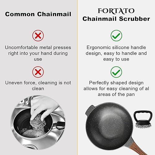 Miniatura 5 de Limpiador de hierro fundido, cepillo de limpieza de cadena con asa, anillo pequeño redondo de eslabones de cadena para ollas de hierro fundido,