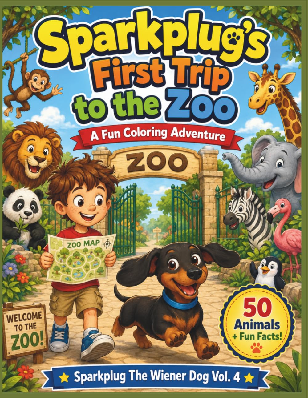Sparkplug’s First Trip To The Zoo Coloring Book For Kids: A Fun Zoo Animal Coloring and Learning Adventure with 50 Cute Animal Pages, Simple ... Kindergarten Kids (Sparkplug The Wiener Dog)
