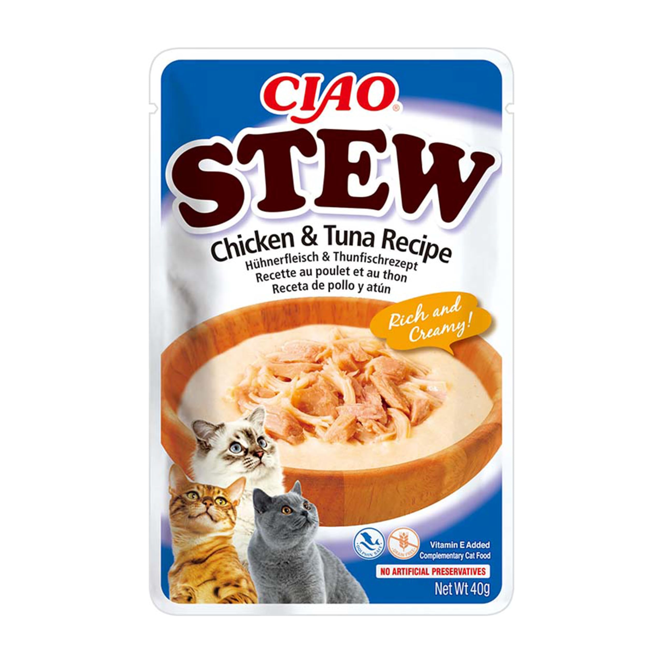 Ciao Stew by INABA Wet Cat Food - Chicken and Tuna - 1 Pack (40g total) / Moist Treat, Delicious & Healthy Snack, Food Topper, Side Dish, Complement, Natural, Grain Free, Wet Cat Food