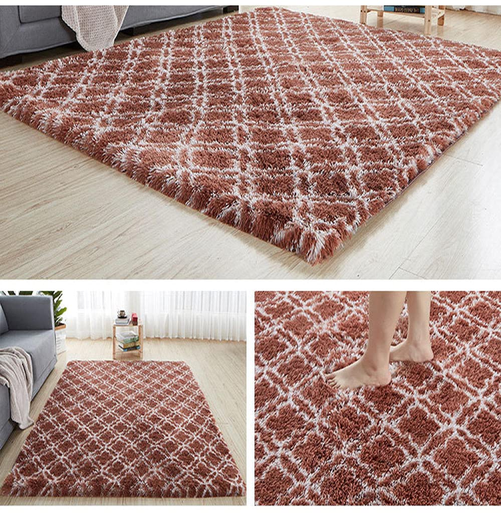 GZQIAWY Long Hair Living Room Carpet Sofa Coffee Table Rug Bedroom Room Bay Window Bedside Carpet Luxury Furry Baby Nursery Decor Rug Rhombus-Coffee 60 X 160 cm