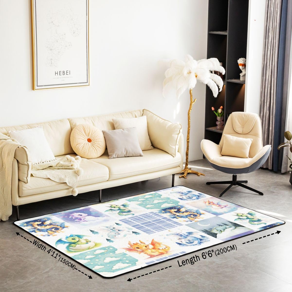 Dinosaurier Teppich 100x150cm Süß Autotoon Drucken Modern Teppich Streifenlinie Wohnzimmerteppich Wildes Tier Küchenteppich Wildtiere Weich Waschbar