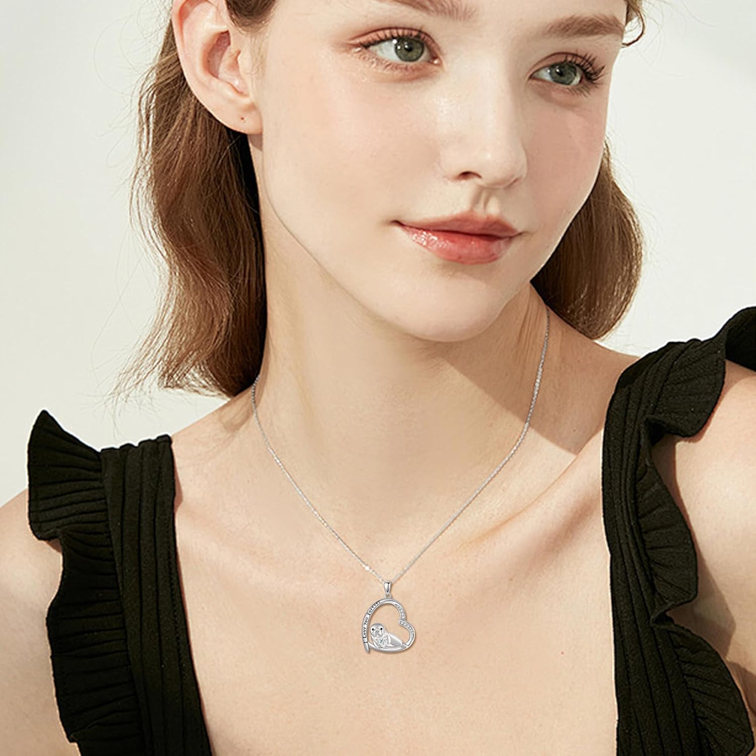 Manatee Necklace 925 Sterling Silver Manatee Heart Shape Pendant Necklace Ocean Animal Jewelry Mothers Gifts for Women Mom Grandma - Image 2