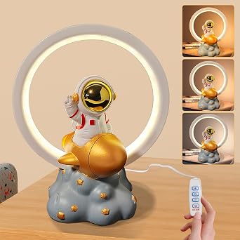 Astronaut Light, Space Night Light for Kids LED Eye-Care Reading Small Desk Lamps with 3 Colors USB Powered Space Themed Parties Lamp Ideal for Boys, Girls, Students, Game Room Decor rockets, White