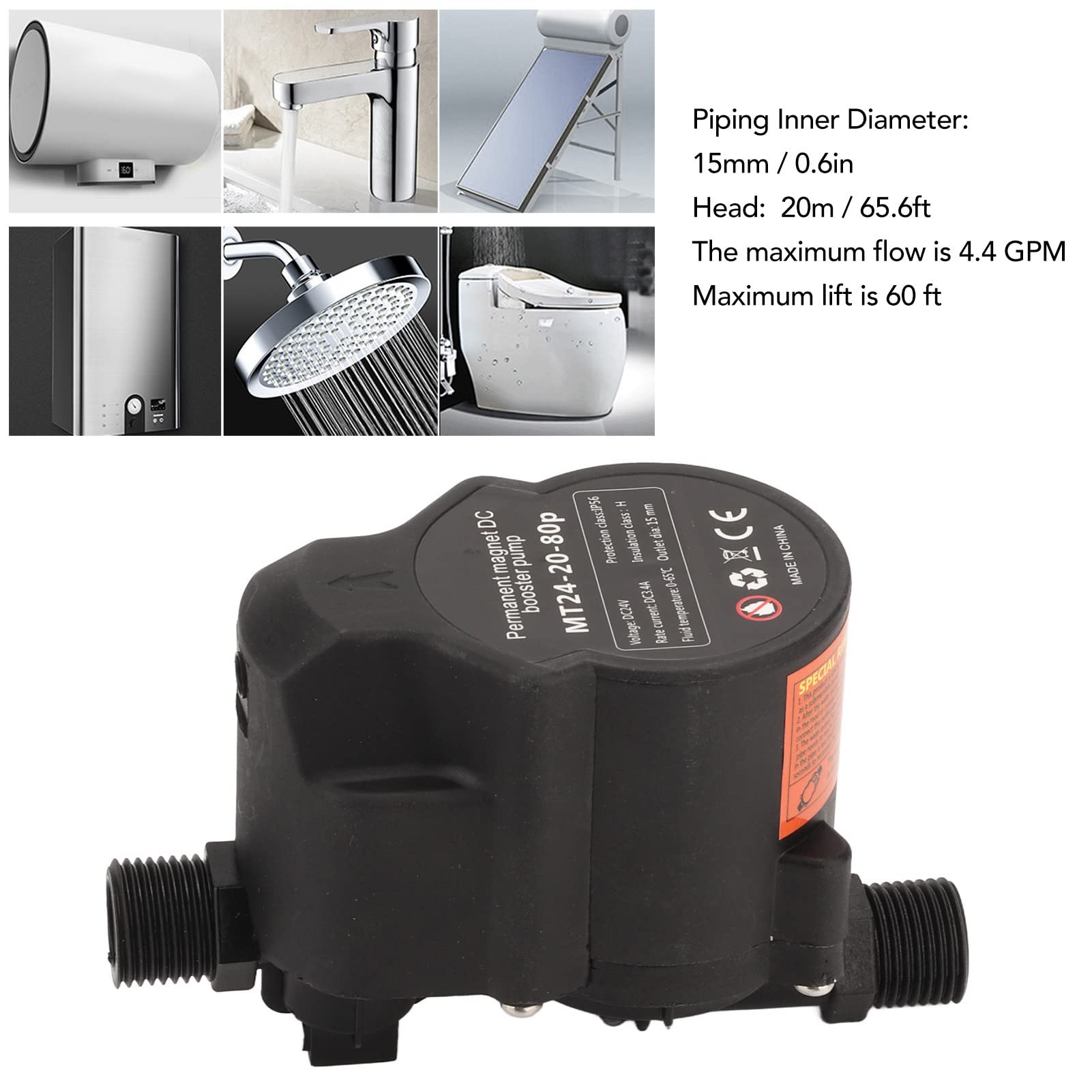 SEAFRONT Wasserdruck-Booster-Pumpe DC 24 V Wasserdruckerhöhungspumpe für Dusche und Umwälzung vollautomatisch geräuscharm