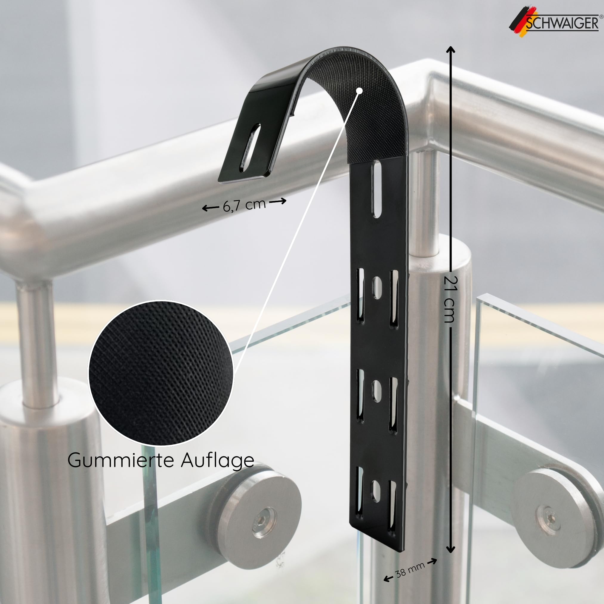 SCHWAIGER Support de centrale électrique de balcon pour balustrade I Kit de montage pour 2 modules solaires I Support de panneau solaire pour balcon et terrasse I Fixation du module PV en acier I