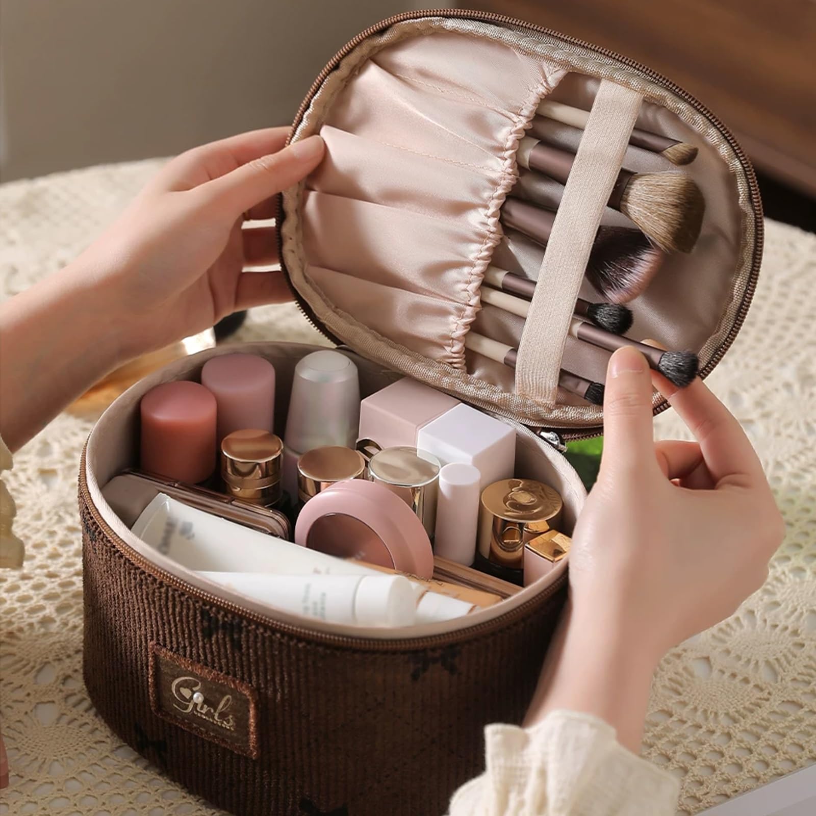 Beauty Case, Grande Capacità per Il Trucco, Pochette da Toilette per Donna, Design a Capacità Extra-Large, Struttura Rinforzata in PE, Modello a Profilo Basso
