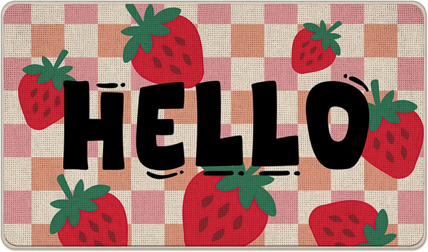 Tomato Theme Welcome Front Door Mat, Green Vegetable Fruit Floral Decorative Doormat Non-Slip Floor Entryway Rug, Pastoral Low Profile Indoor Outdoor Home Kitchen Decoration 17x29 Inches