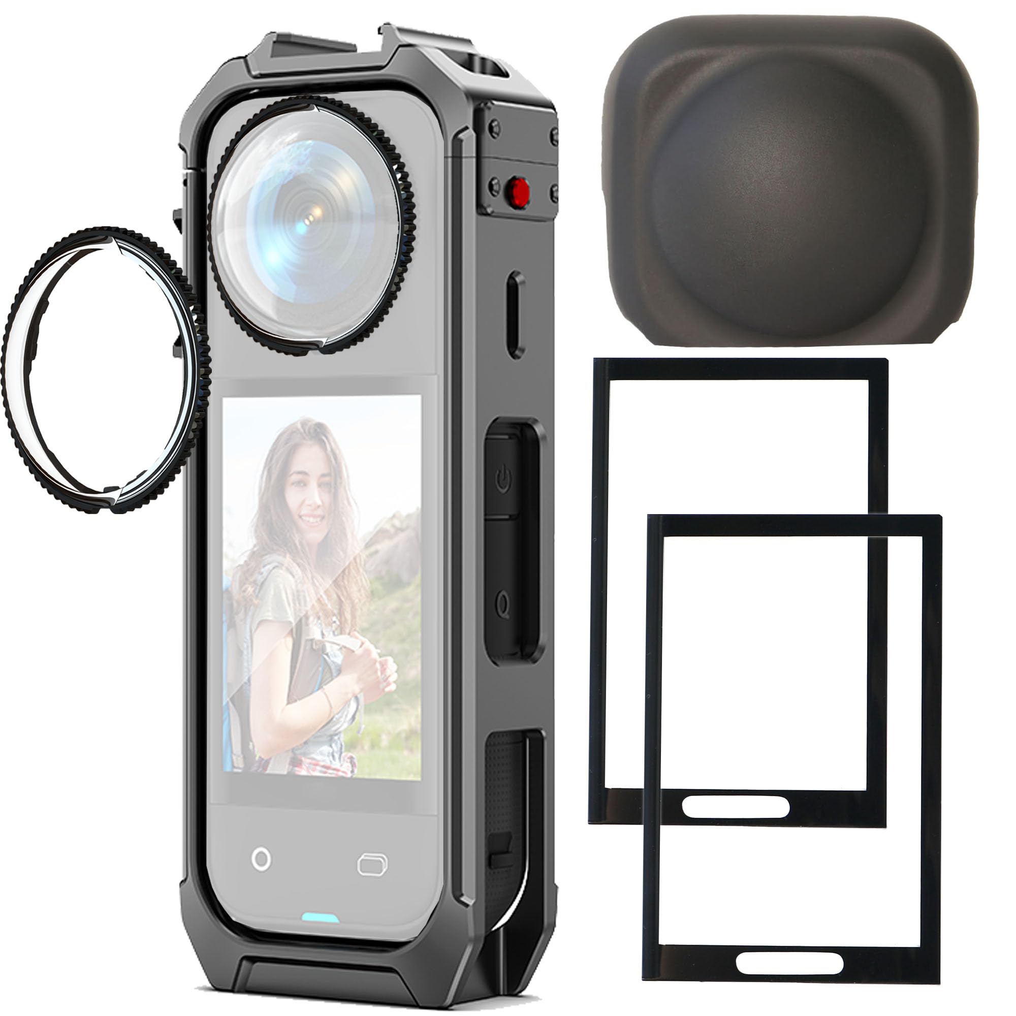 PCTC 360 X5 Magnetic Aluminum Frame Cage with Revolve Lens Guards and Screen Protector for Insta360 X5,Magnetic Quick Release Interface with 2 Cold