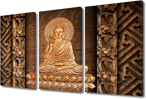Vista 24 de TUMOVO Wall Art for Living Room Buddha Sculpture Flower Paintings Canvas Wall Art 3 Panel Wall Art Canvas Artwork Wall Decor Large Wall Decor Canvas