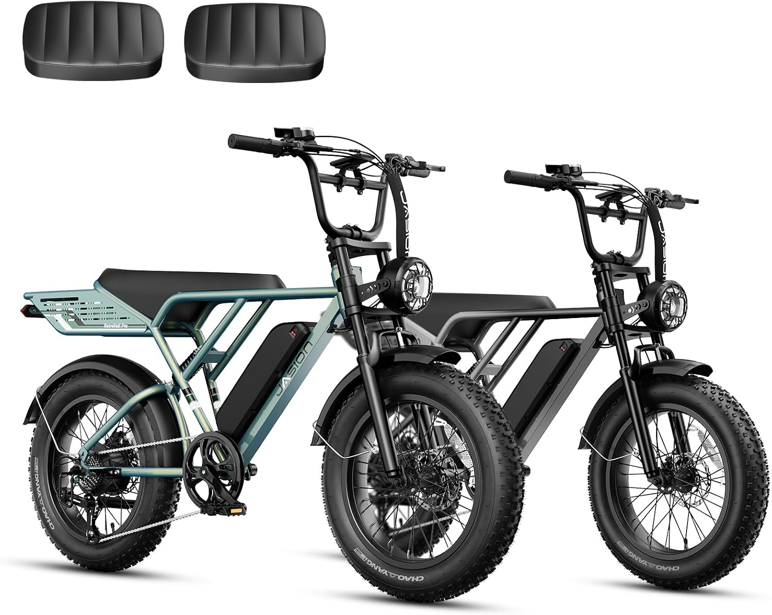 Jasion RetroVolt Pro Electric Bike for Adults, 3000W Peak Motor & 38MPH Electric Motorcycle, 52V 20Ah Removable Battery & 90 Miles Range E Bike，20" Fat Tire All-Terrain E-Bike,Hydraulic Suspension-C