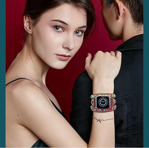 Miniatura 6 de Correa de reloj bohemia con cuentas compatible con Apple Watch Band de 1.49, 1.57, 1.61, 1.65, 1.73, 1.77 y 1.77 pulgadas, hecha a mano para mujer,